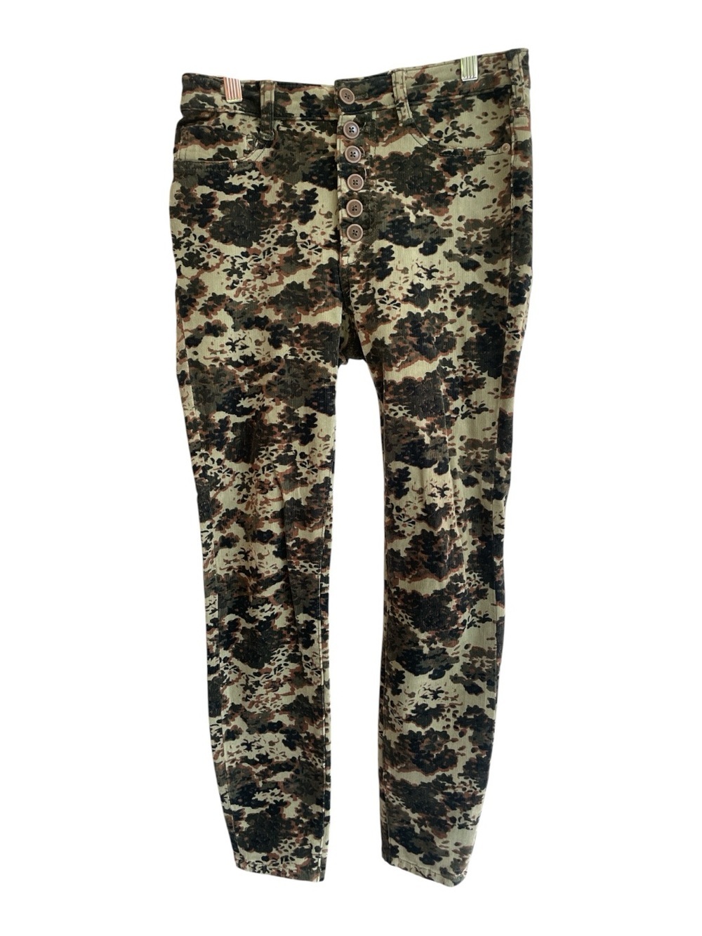 Anthropologie Pilcro Botanical Print Corduroy Pants 27 High Rise Button Fly
